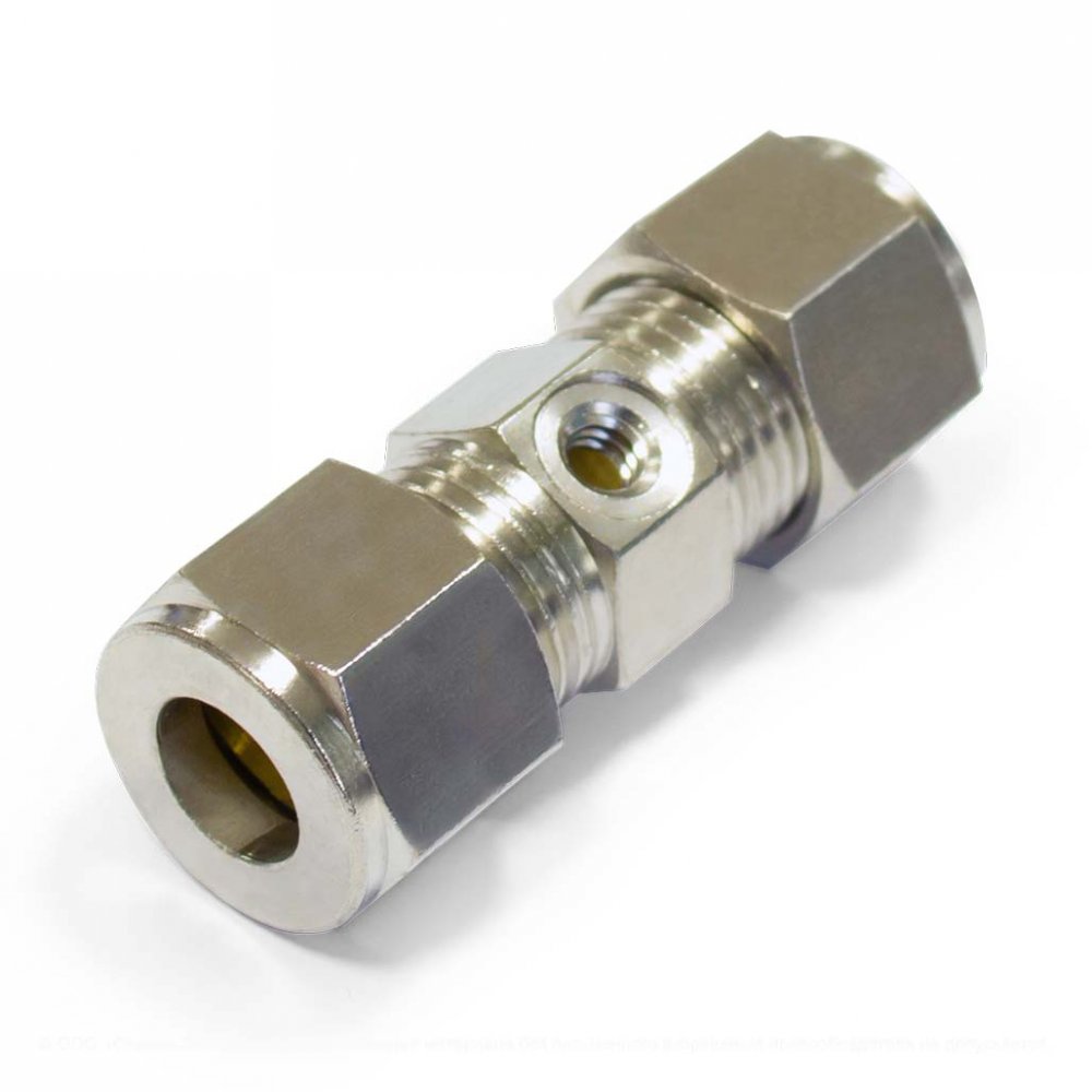 Соединитель проходной на 1 форсунку для шланга 3/8 (обжимной)